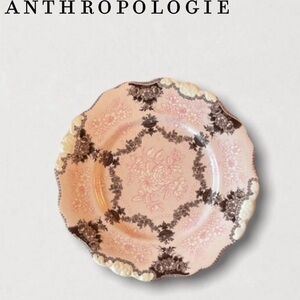 Anthropologie Floral Pink and Brown Plate